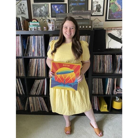 LOVE WHIT Yellow 100% Cotton Tie Back Crewneck Short Sleeve Flowy Midi Dress S - Picture 12 of 12